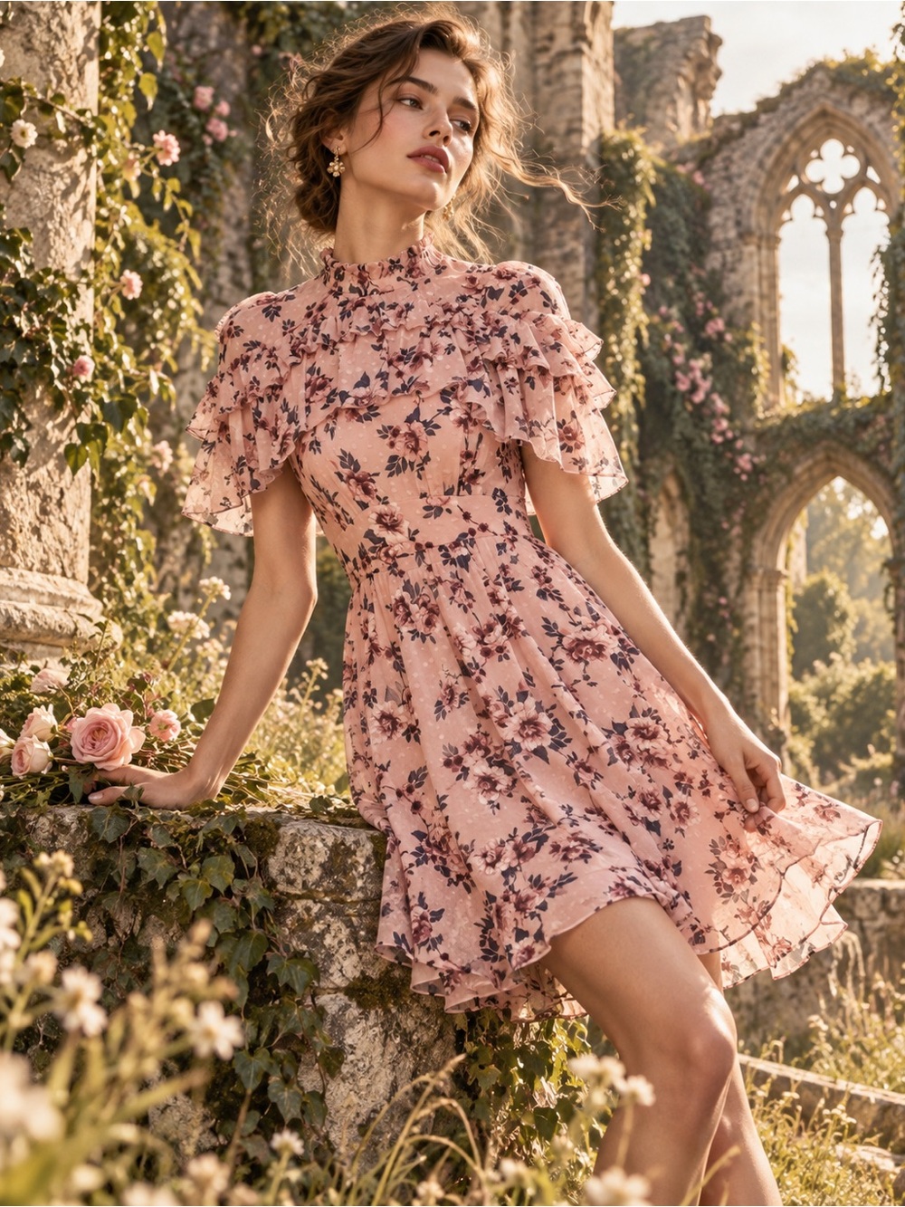 Kate Spade Prairie Rose Clip Pink Floral Ruffle Mini Dress - Sz 6